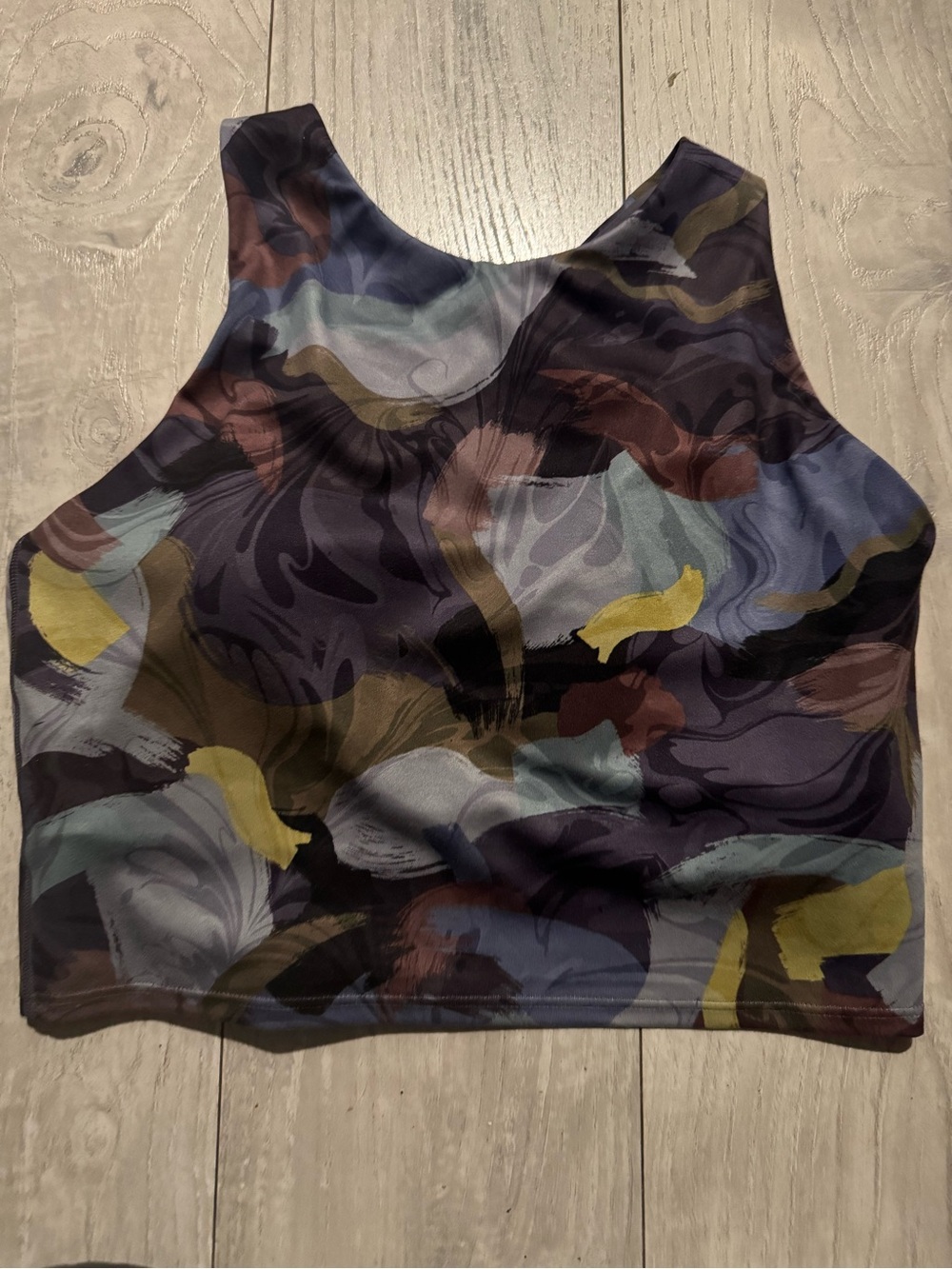 Athleta Abstract Floral Crop Racer back Tank - Purple, Yellow, Blue
